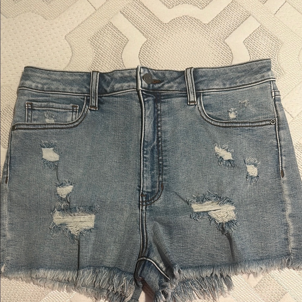 Francesca's Collections Light Blue Distressed Jean Shorts